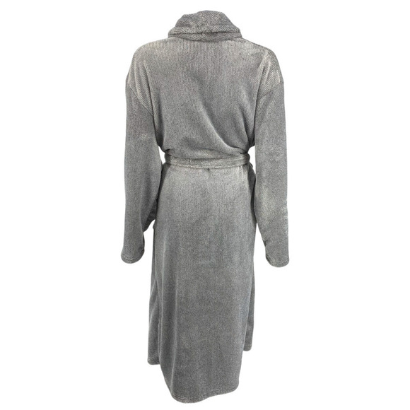 Pajamamania Sz XL Gray Fluffy Kimono Style Robe Bathrobe Belted Pockets - Picture 7 of 7